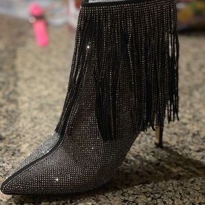 Brand New Crystal Studded Heel Boots Size 8 1/2 Dark Grey